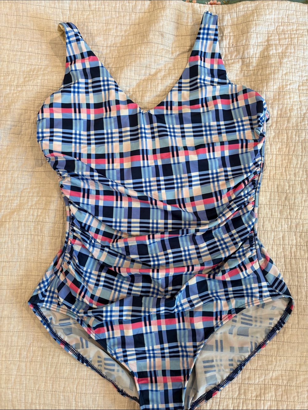 Miraclesuit Navy, Light Blue & Pink Plaid One-Piece Swimsuit